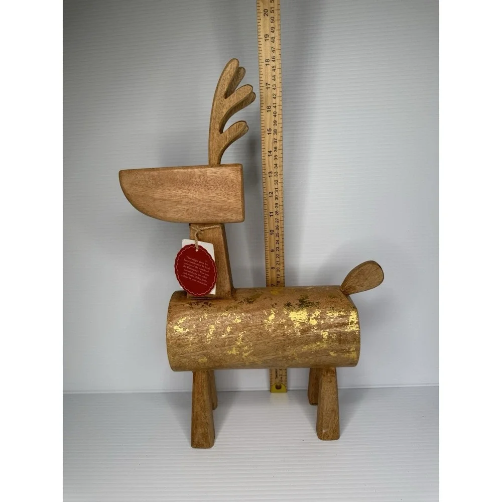 Wood Reindeer Figurine Gold Leaf Accent Handcrafted Christmas Decor 18